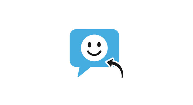 A blue speech bubble with a smiley face.