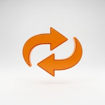 Orange 3D Rendered Icon of Interconnected Circular Arrows Symbolizing Refresh or Loop