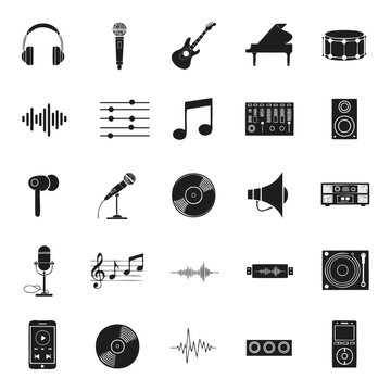 minimalist music equipment and audio icons flat design vector illustration