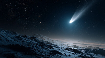 Fototapeta premium Celestial event comet illuminating icy landscape night sky digital art cosmic viewpoint stellar concept