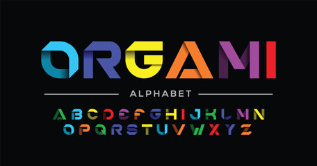 Origami colorful alphabet. Color overlap, decorative font, geometric type for modern color logo, abstract headline, art lettering and maxi typographic. Minimal style letter, vector typography design © Moscoo