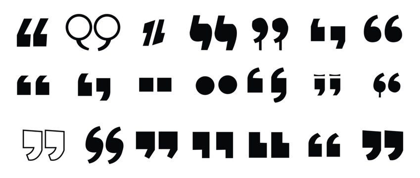 Quote mark line icon set. Quote marks outline, speech marks, inverted commas or talking marks collection. Quotation symbols for text, speech and typography design.