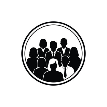 Business team and group of professional people icons inside circular frame for corporate leadership community human resources management staff organization and diversity concepts illustration.