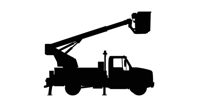 silhouette of cherry picker truck on white background