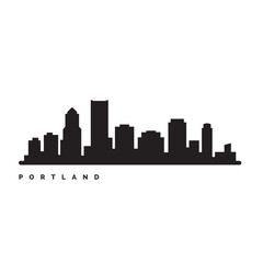 Fototapeta premium Portland skyline icon in simple black and white style, featuring a clean silhouette of urban buildings and bridge elements. 