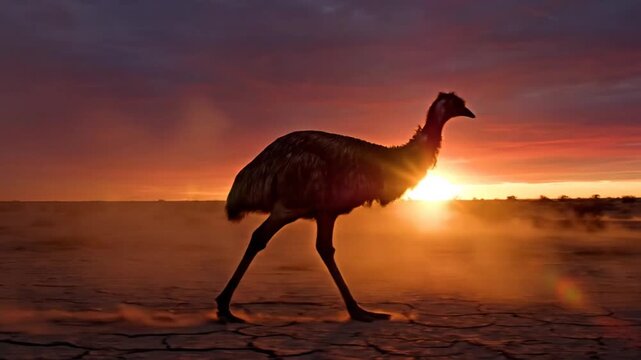 Dodo Bird Walking at Sunset in a Triptych Collage
