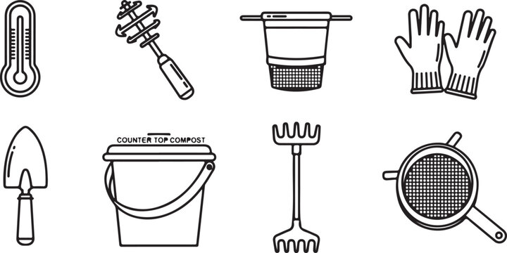 Set of kitchen utensils for composting and food waste Vector