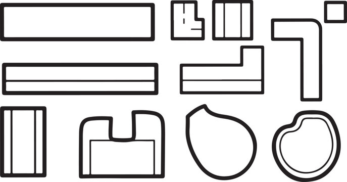 Black line icon set of simple household objects and tools Vector