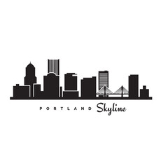 Naklejka premium Portland skyline icon in simple black and white style, featuring a clean silhouette of urban buildings and bridge elements. 
