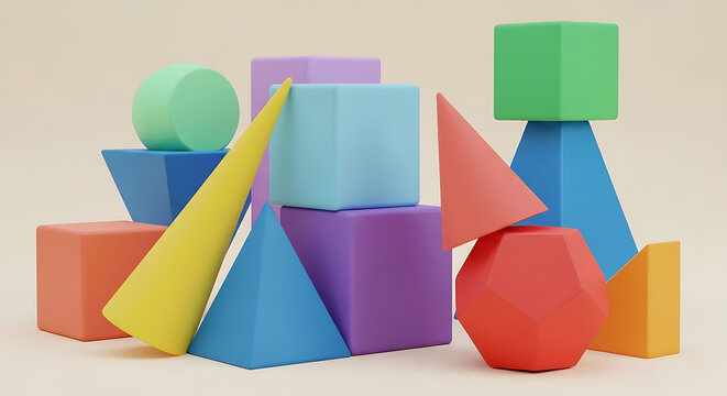 3D Geometric Shapes Collection Cubes, Cones, Pyramids, and Polyhedrons