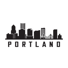 Obraz premium Portland skyline icon in simple black and white style, featuring a clean silhouette of urban buildings and bridge elements. 