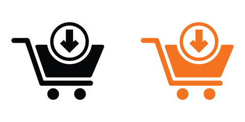 Shopping cart download icon, ecommerce transaction graphics, online retail symbols, digital purchase concept, vector illustration © DesigneNest