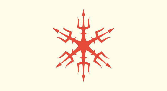 Red Abstract Snowflake Trident Symbol Minimalist Vector Illustration Isolated on Light Background