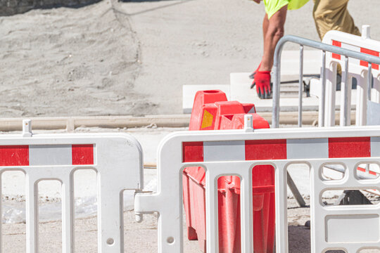 Safety barriers at a street construction site The Concept of protection