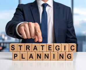 Obraz premium Strategic Planning - Geschäftsmann zeigt auf das Wort 