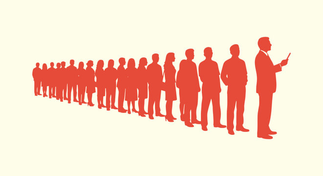 Silhouette vector illustration of people waiting in a long queue for business or social events.