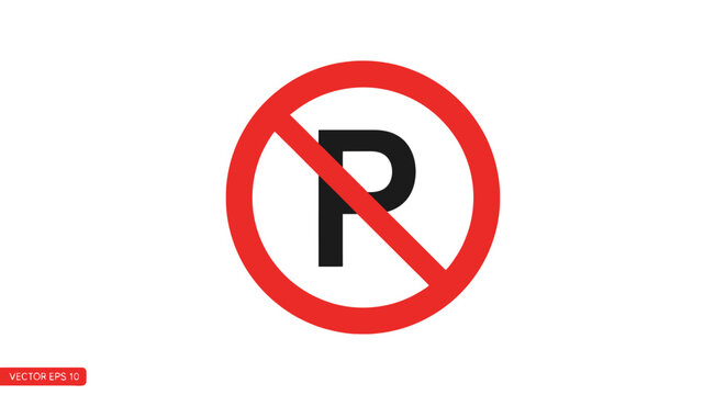 No Parking Sign Symbol Red Circle.