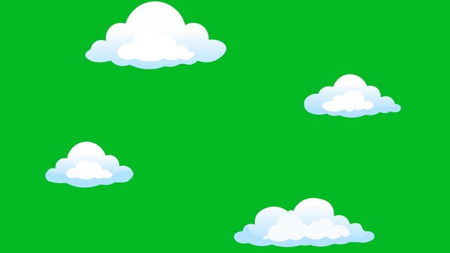 Fluffy Cartoon Clouds Animation Isolated On Green Screen 