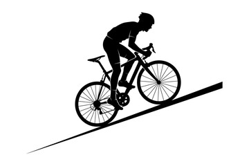 Fototapeta premium Black silhouette of a cyclist riding a road bike on a curved path against a plain background editable vector silhouette