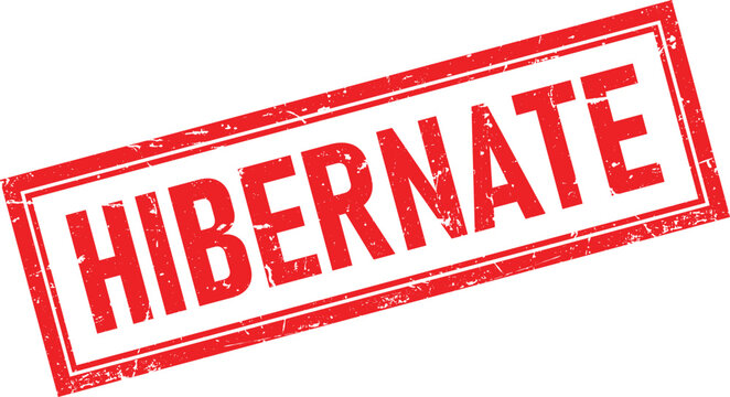 Red Rectangular Rubber Stamp Impression of the Word Hibernate Distressed Style