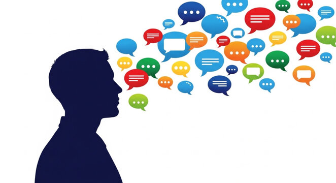 Man Speaking with Speech Bubbles.