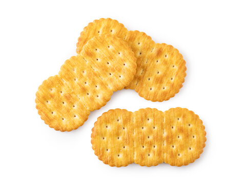 Salted crackers biscuit snack set on white background