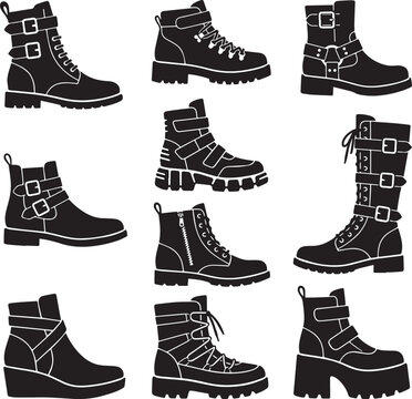 set of Stylish  High-Top Fashion Boot Illustration - Sleek Modern Footwear Vector
