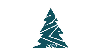 Obraz premium Teal Christmas Tree Icon Shape Design.