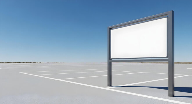 Blank outdoor billboard sign in an empty parking lot ready for advertisement placement