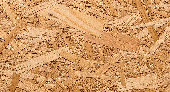 Close up textured background of engineered wood composite chipboard panel surface