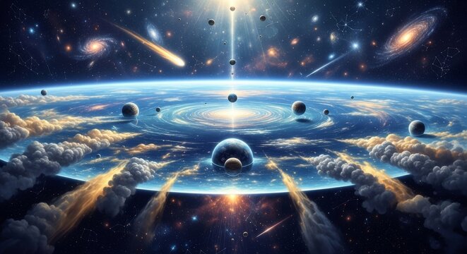 Cosmic Symphony A Planet Orbiting In A Starry Nebula