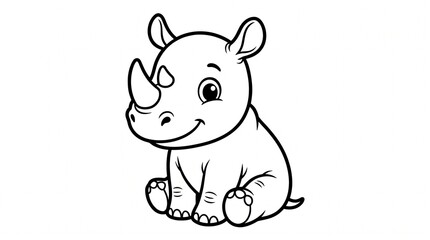 Fototapeta premium cute cartoon baby rhinoceros sitting and smiling on white background