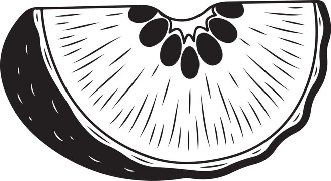 Black and white kiwi slice vector, kiwi fruit illustration, fruit icon, food clip art