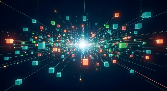 Digital tunnel abstract data stream and futuristic cyber space