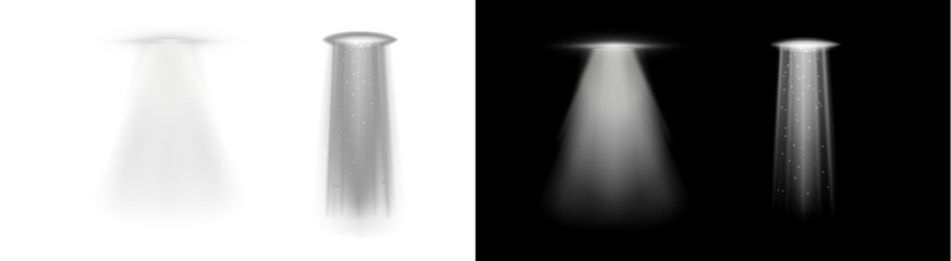 PNG image of Two bright light beams with particles shine downwards in a dramatic illuminating effect on transparent background © MariaAlam