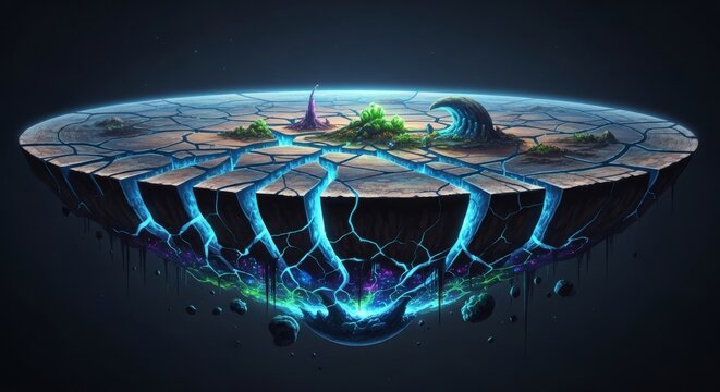 Cracked Flat Earth With Glowing Blue Energy Depths