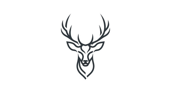 Minimalist Line Art Deer Head with Antlers.