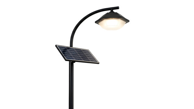 Black solar powered street light on transparent background