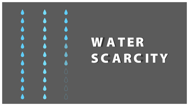 Water scarcity vector illustration with drops of water being dropped from top vanishing to the right