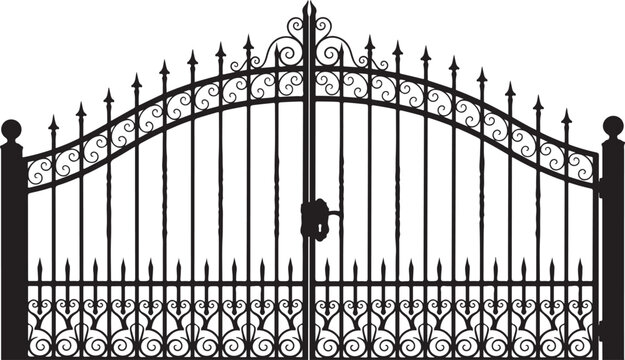 Ornate iron gate, black metal fence, decorative entrance, wrought iron gate design