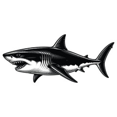 Fototapeta premium Great white shark engraving illustration