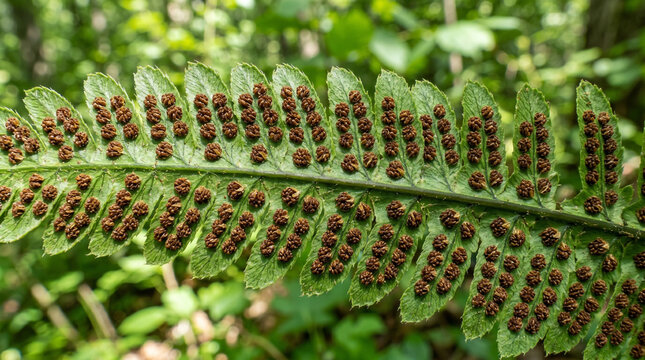 Close-up of Fern Leaf with Sori in Forest