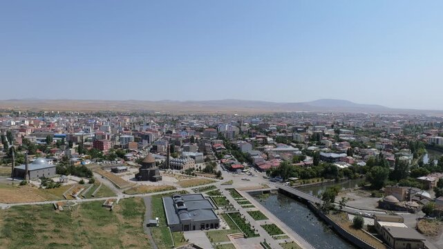 Kars, Turkey, cityscape in Eastern Anatolia. aerial view Kars town in Kars province