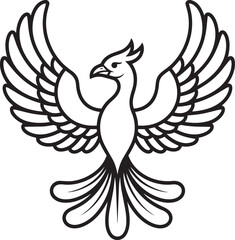Fototapeta premium Phoenix illustration with spread wings and tail feathers detailed vector art with clean lines with legendary