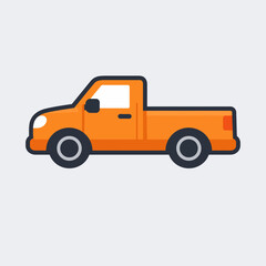 Naklejka premium Cute Minimalist Orange Pickup Truck Flat Vector Icon