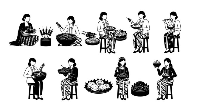 Indonesian women enjoying traditional food and cuisine