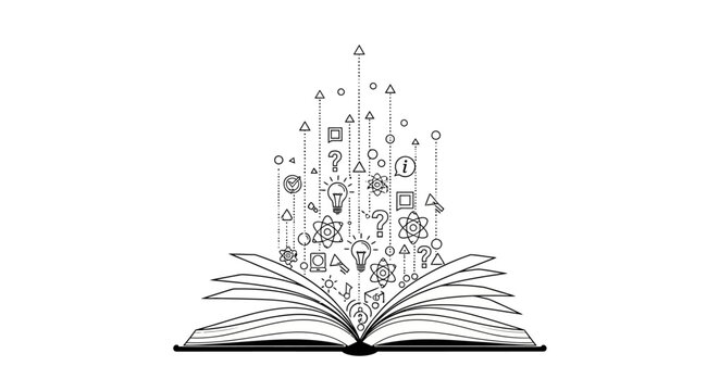 Open book unleashing education, innovation, and learning symbols