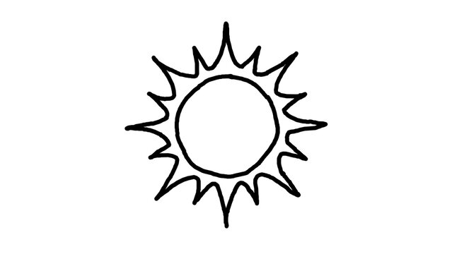 Hand drawn sun line art sketch graphic simple outline icon illustration, alpha transparent