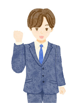 白バックにスーツを着た男性社員がガッツポーズしているイラスト