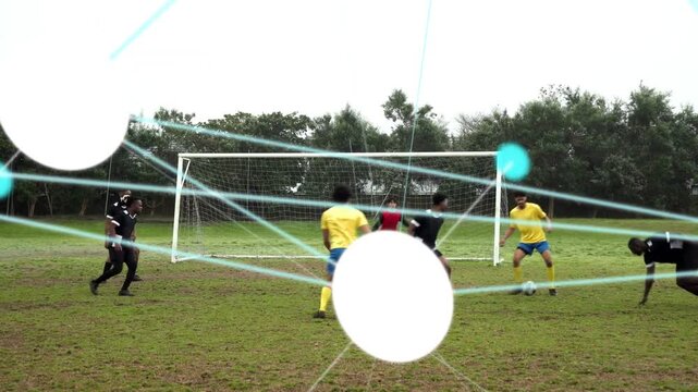 Football attackers pressing into box, seeking goal via cross as cyan overlays marking lanes
